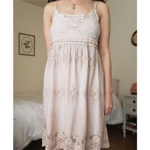 Korean Feminine Champagne Pink Floral Lace Dress